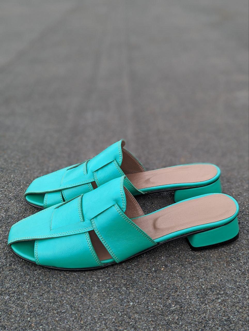 STTOPA Розміри 36-45. Шльопанці великих розмірів шкіряні. Каблук 3 см. 361-3645-3-1 Бірюзові, фото 1