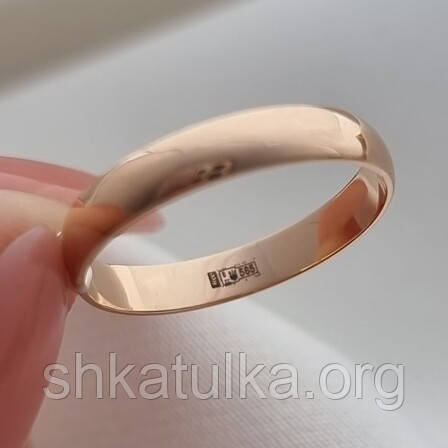 Золота весільна каблучка європейка тонка, розмір 18.5, фото 1