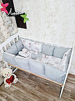 Комплект в кроватку для новорожденных "Эко Зверьки" серый