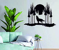 Декоративное настенное Панно «Волк в лесу», деревянное декоративное панно, картина в гостинную