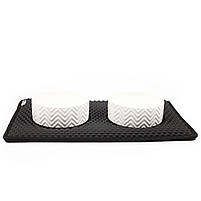 Килимок двошаровий з вирізами під миску "коло" для котів і собак "CAT IN BOX" BOWL MAT 50х30 см чорний, фото 4