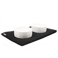 Килимок двошаровий з вирізами під миску "коло" для котів і собак "CAT IN BOX" BOWL MAT 50х30 см чорний, фото 5