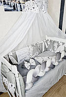 Комплект в кроватку для новорожденных "Бант с косой" серый
