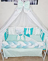 Комплект в кроватку для новорожденных "Бант с косой" мятный