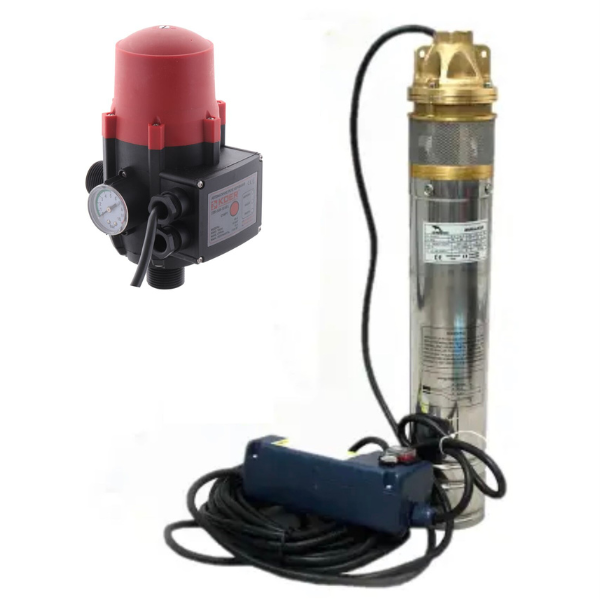 Глюбинний насос ВДМТ 4SKM100 0.75 кВт. з ПУЛЬТОМ для свердловин + автоматика KS-3 з манометром