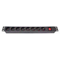 Силовой блок Eserver 19" 8 розеток, выкл., алюм. корпус PDU 220В, 16А (WT-2261A-GER-8WAY)