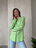 Базовая женская рубашка оверсайз льняная прямая белый, голубой, пудрая, трава, синий, беж, салатовый салатовий