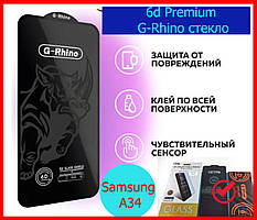 Захисне скло 6D Premium для Samsung Galaxy A34 (SM-A346), скло З ОЛЕОФОБНИМ ПОКРИТТЯМ G-Rhino на самсунг А34