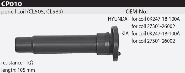 Наконечник котушки запалювання Tesla CP010 K247-18-100A, 27301-26002 для KIA Carens I (FC), Carens II (FJ), Clarus (K9A)/Clarus