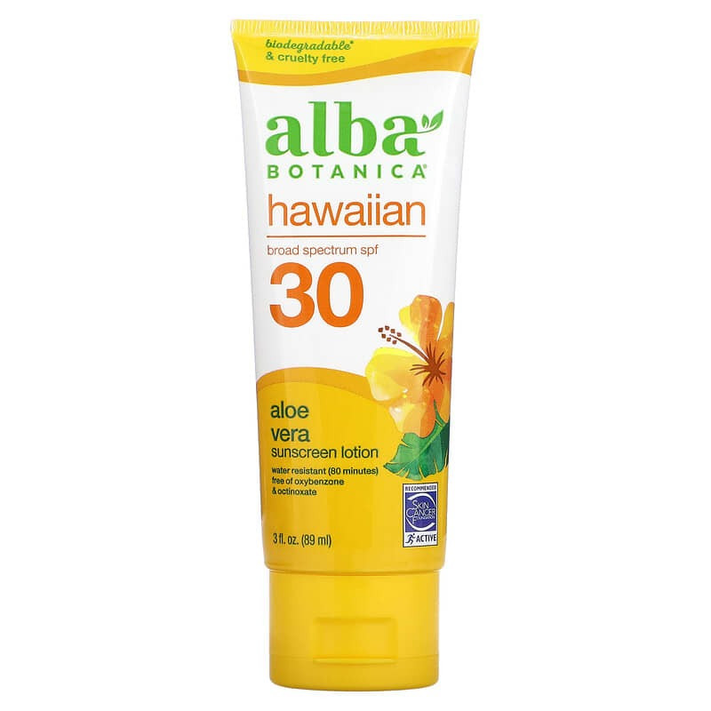 Сонцезахисний крем з алое віра Alba Botanica "Natural Hawaiian Sunscreen" водостійкий, SPF 30 (89 мл), фото 1