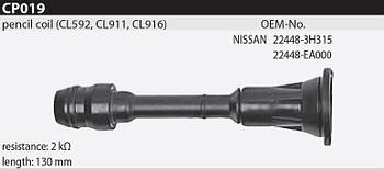 Наконечник котушки запалювання Tesla CP019 22448-3H315, 22448-EA000 для INFINITI FX, NISSAN Primera (P12)/Combi/Hatchback, Teana I