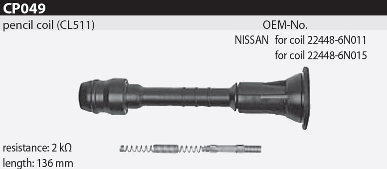 Наконечник котушки запалювання Tesla CP049 22448-6N011, 22448-6N015, для NISSAN Almera II (N16), Almera Tino (V10), Primera (P11,