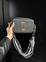 Женская сумка Marc Jacobs Black/Gold Logo ( White/Black Strap) турция Экокожа маленькая черная на плечо