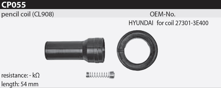 Наконечник котушки запалювання Tesla CP055 27301-3E400, для HYUNDAI Grandeur (TG), i40 (VF), Santa Fe II (CM), Sonata VI (YF),