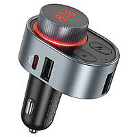 TU  TU Автомобильное зарядное устройство Hoco E72 2 USB/ Type-C PD 30W c FM-модулятором серебристо-черное