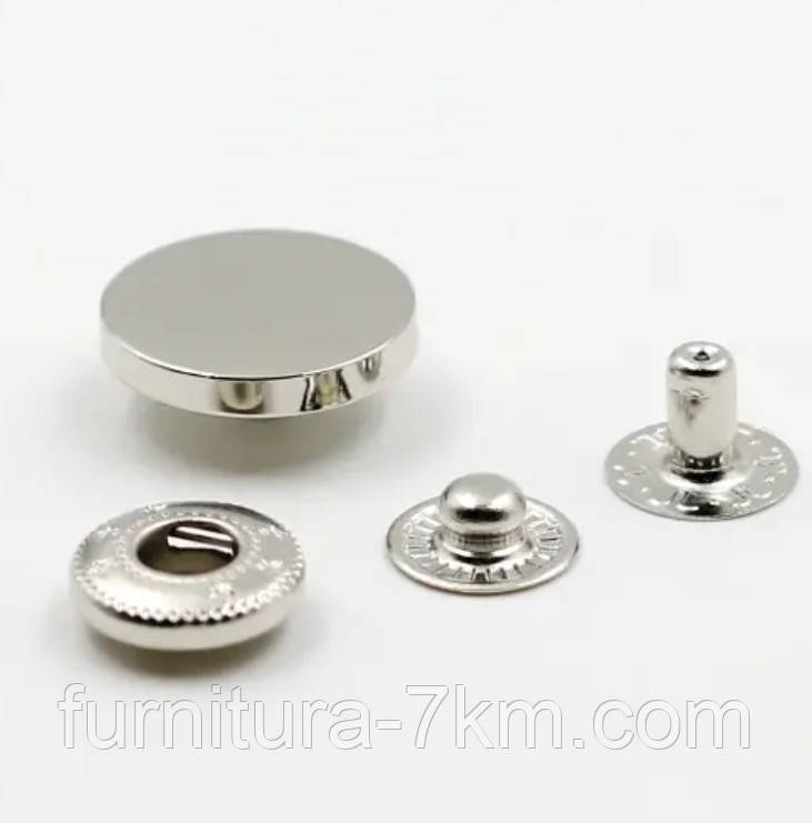 Кнопка "таблетка", 18 мм, плоска, неіржавка сталь. Срібло (нікель)., фото 1