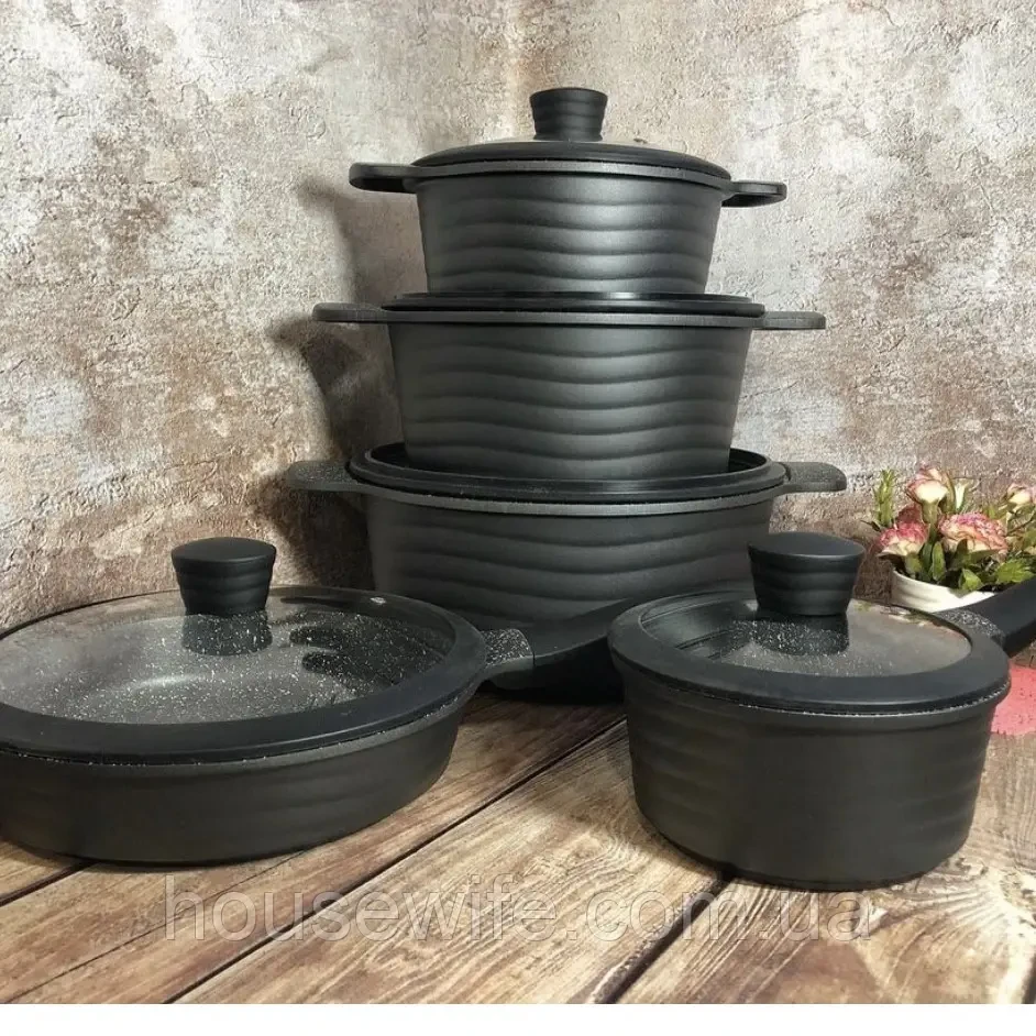 Набір казанів каструль із мармуровим покриттям Edenberg EB-9185 10 предметів Набір посуду з індукційним дном, фото 1