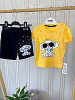 Яркий желтый летний костюм для новорожденного мальчика, шорты и футболочка, 3-12 мес