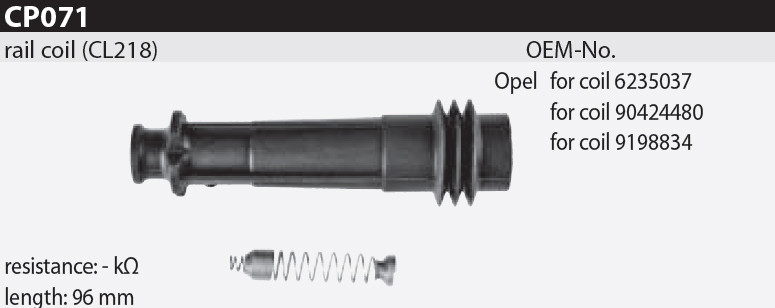 Наконечник котушки запалювання Tesla CP071 6235037, 90424480, 9198834, для OPEL (VAUXHALL), Astra G / H 2.0 T, 2.0 16V, Speedster,