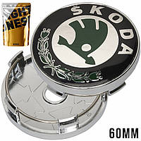 Заглушки колпачки для литых дисков Skoda Octavia Tour A5 A7, Fabia, Rapid, Superb (зеленая+хром) 60мм