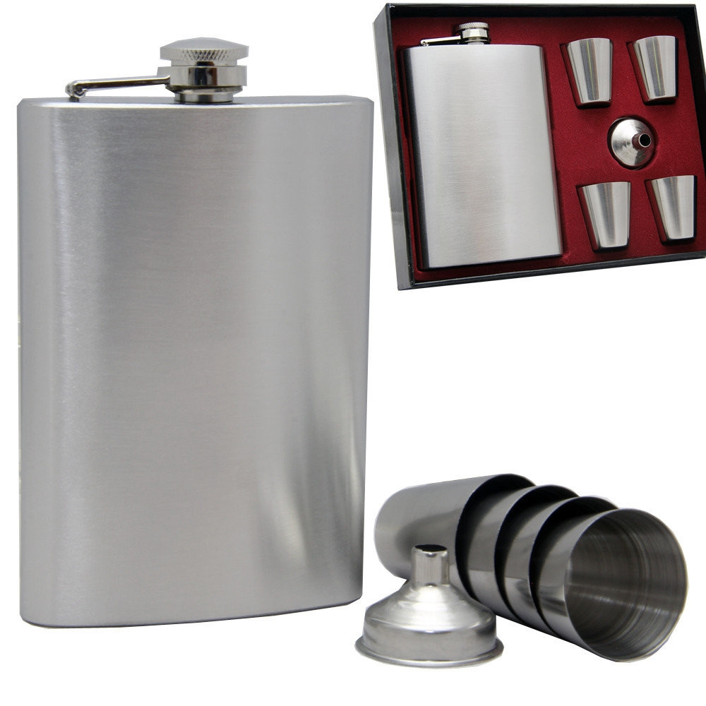 Набір подарунковий (фляга 265 мл + чарки + лійка) з нержавіючої сталі, фото 1
