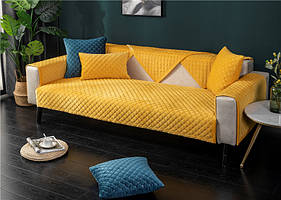 Жовте велюрове покривало на диван, накидка на диван