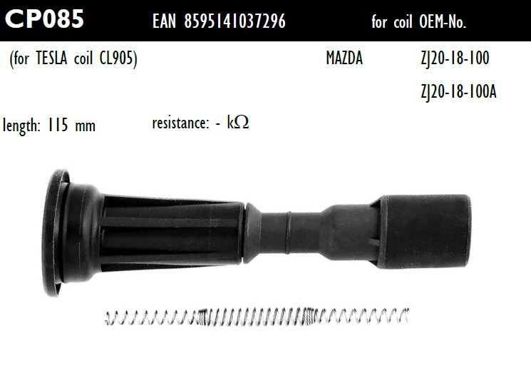 Наконечник котушки запалювання Tesla CP085 ZJ20-18-100, ZJ20-18-100A, для MAZDA 2 (DE), 3 (BL, BM, BK, BL, BM)