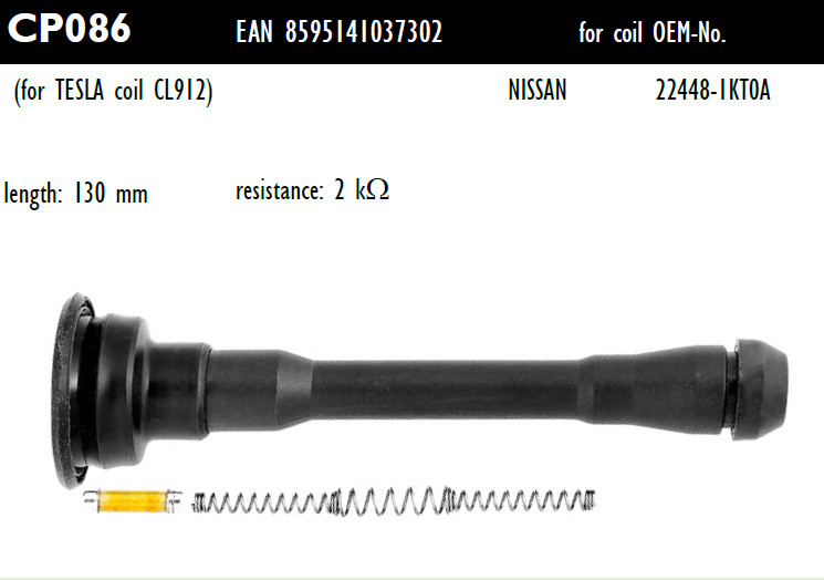 Наконечник котушки запалювання Tesla CP086 22448-1KT0A, для NISSAN Juke (F15) 1.6, NV200 Evalia 1.6 16V, двиг. HR16DE
