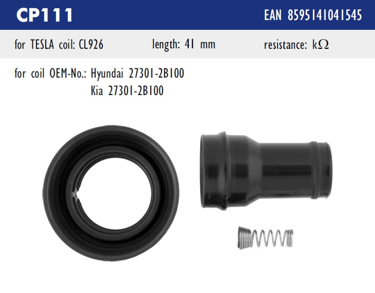Наконечник котушки запалювання Tesla CP111 для HYUNDAI i30 1.6, i40 1.6, ix35 1.6, Tuscon 1.6, Veloster 1.6, KIA, Carens IV 1.6,, фото 1