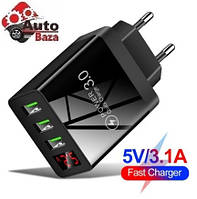 Сетевое зарядное устройство с быстрой зарядкой 3 USB port Quick Charge 5V 3,1A HC-375B с дисплеем, вольтметром