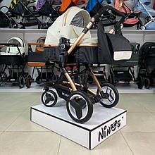 Універсальна коляска-трансформер 2 в 1 Ninos Bono (Нинос Боно) White Black ((чорно-білий колір на золотій рамі)