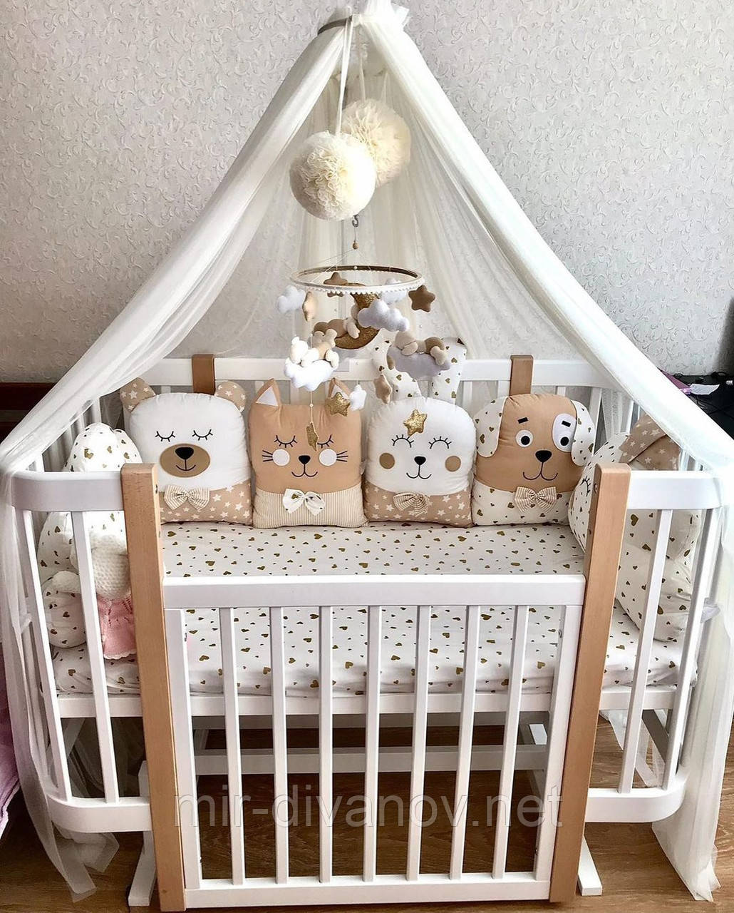 Дитяча крихітка МІЯ біла + натуральна з маятником, фото 1