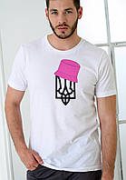 Класні футболки для хлопців із патріотичним принтом "Тризуб Панамка" якісна та трикотажна в білому кольорі