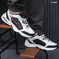 Кроссовки мужские Nike Air Monarch White-Red/Найк Монарх стильные кожаные кроссы /кеды Nike Air на лето-весну