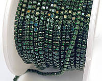 011SS6 Стразовий ланцюжок dark emerald в оправі під колір страз (2мм).Ціна за 10 см