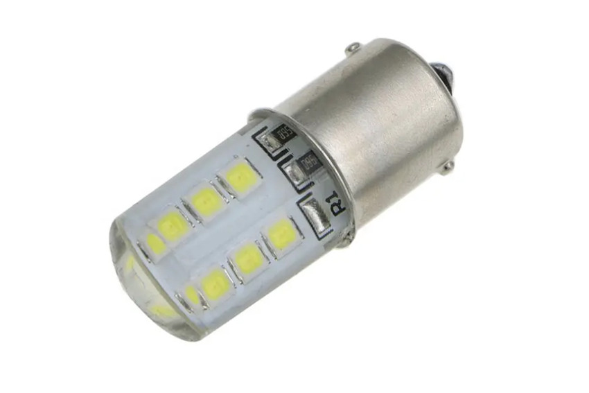 Світлодіодна автомобільна лампа P21W BA15S 12V 12 SMD 2835 WHITE в силіконі 1 контакт, фото 1