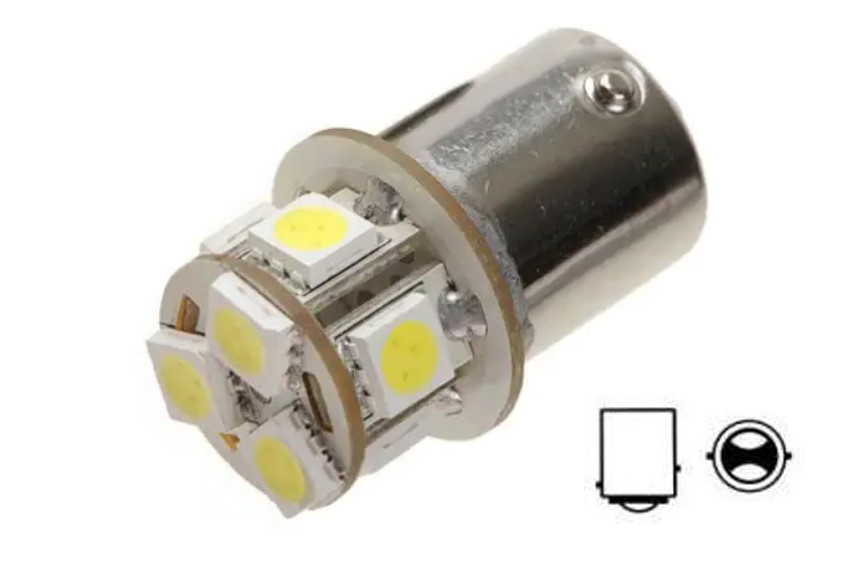 Світлодіодна автомобільна лампа P21/5W BAY15D 12V 8 SMD 5050 WHITE 2 контакта, фото 1