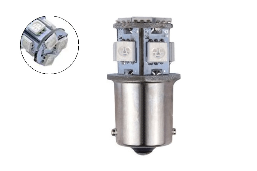 Світлодіодна автомобільна лампа P21W BA15S 12V 8 SMD 5050 RED 1 контакт, фото 1