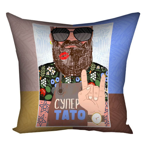 Подушка з принтом габардинова Супер-тато 50x50 см (5P_TAT002), фото 1