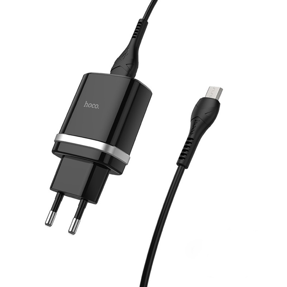 DR Мережевий зарядний пристрій Hoco C12Q USB QC 18 W чорний + кабель USB to MicroUSB