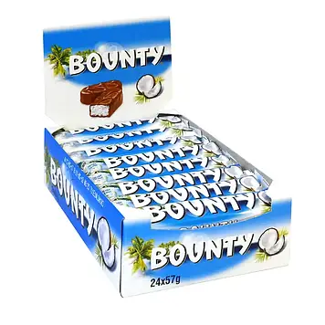 Шоколадний батончик  bounty 57г, 1шт 24 шт/уп