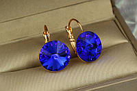 Серьги Xuping Jewelry яркие синие камни 2.2 см золотистые