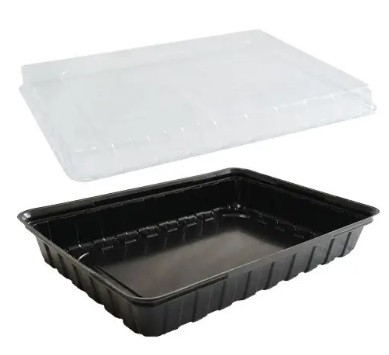 Бокс для суші з чорною кришкою 27,8х19,5 см h4 см пластик (ПС-61), фото 1