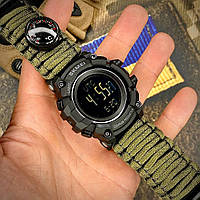 Тактичний годинник наручний чоловічий з компасом водонепроникний і протиударний паракордовий ремінець Skmei