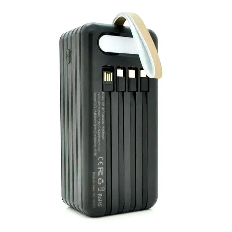 Зовнішній акумулятор Kensa KP-47 60000 mAh Black із 4 вбудованими кабелями