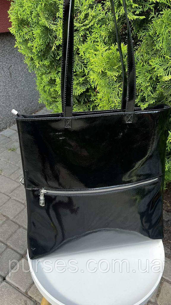 Сумка-шопер женская натуральная кожа лак+спортивная тканевая сумка Polina&Eiterou 9749-1 черная - фото 3 - id-p1870617605