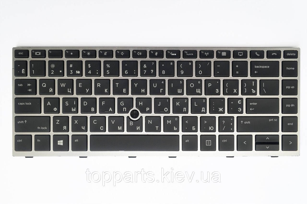 Клавіатура для ноутбуків HP EliteBook 840 G5 чорна зі сріблястою рамкою, з трекпоінтом, з підсвічуванням UA/RU/US