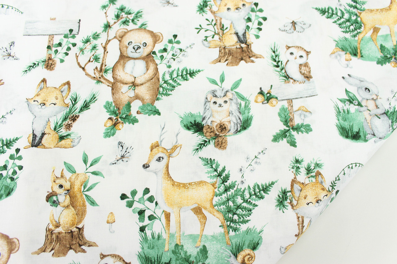 Тканина бязь хб "Лісовий зоопарк" на білому тлі № 1983, фото 1