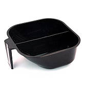 Перукарська миска для змішування фарби з ручкою подвійна Чорна 2 секції MP 11