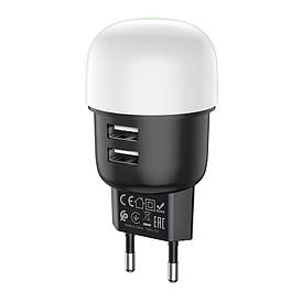 Мережевий зарядний пристрій HOCO C87A 2 USB 2.4 A + нічний світильник (чорний)